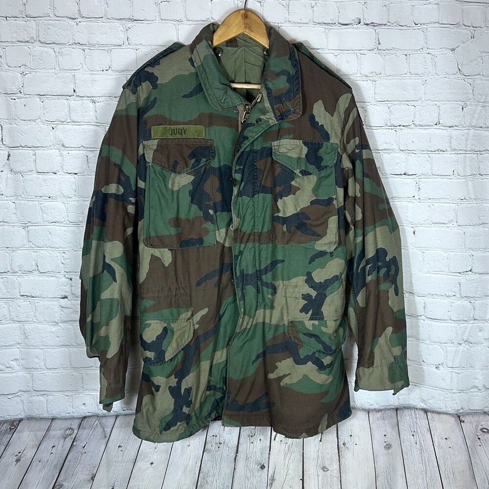 US Military Camo Coat Combat Uniform Jacket size S Small Long Full zip Snap